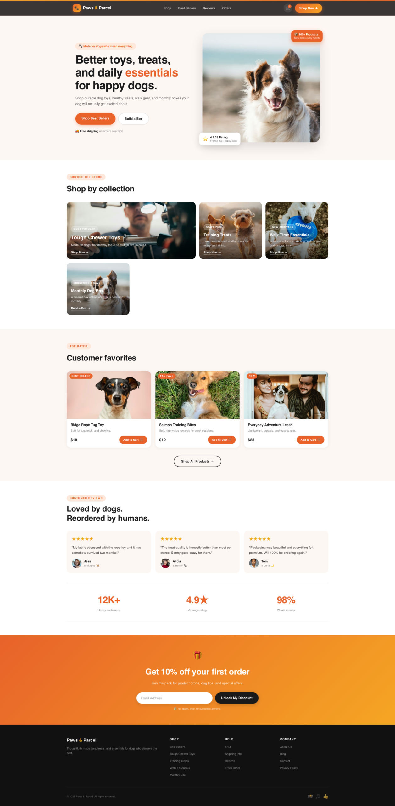 Paws & Parcel website